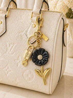 Authentic Louis Vuitton Gold Lock 🔒 Unbranded Flower Keychain Bag Charm LV